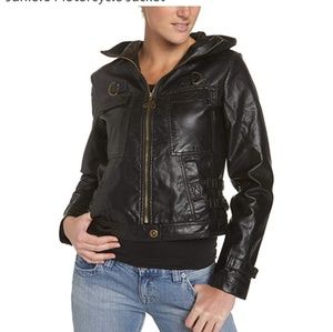 Faux leather moto jacket with hood